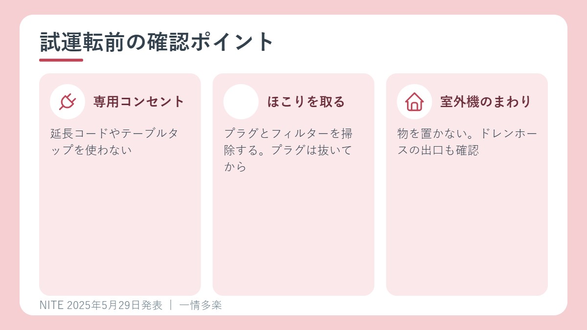 エアコン試運転前の3つの確認ポイント
