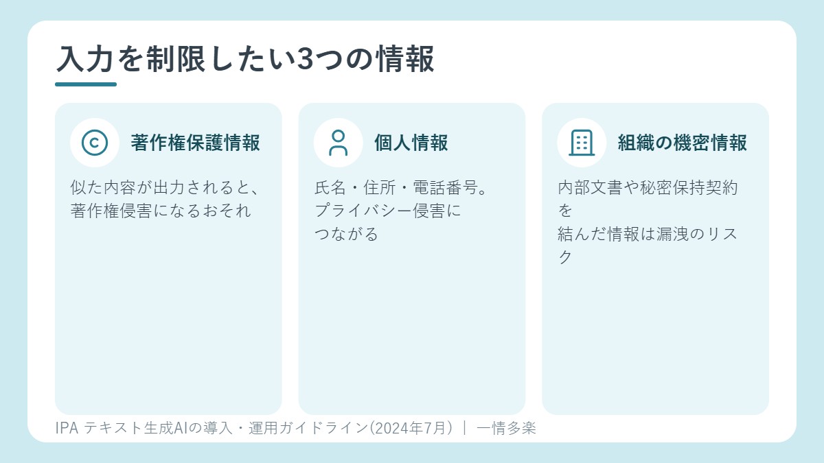 生成AIへの入力を制限することが推奨される情報