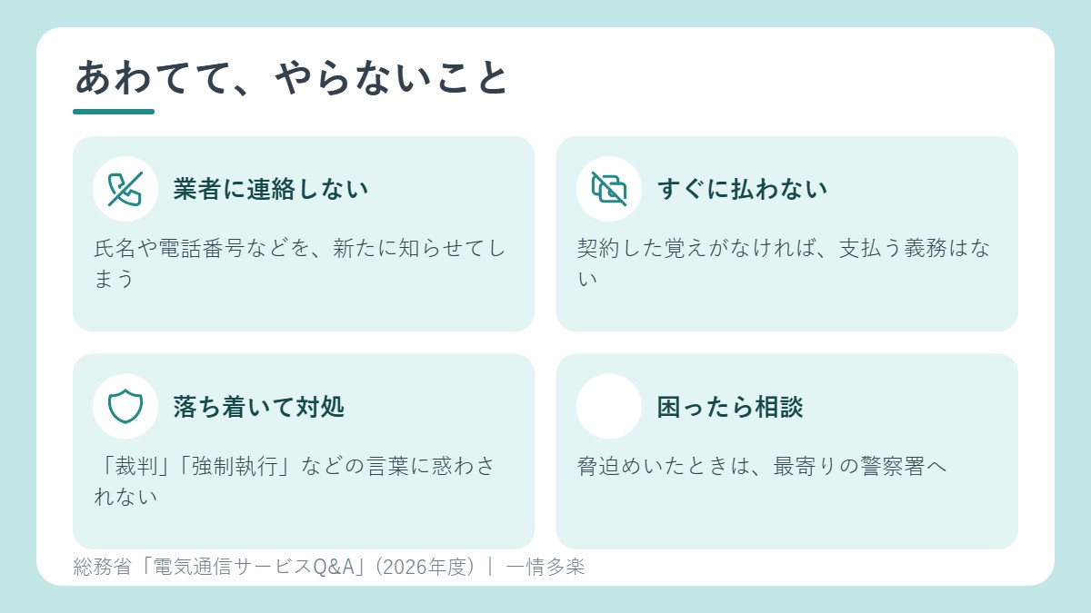 あわててやってはいけないこと。業者に連絡する、請求に支払う